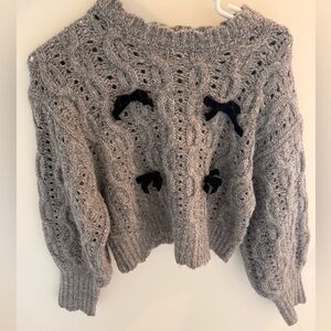 Moon River Gray Cable Knit Sweater with Black Bows- never worn